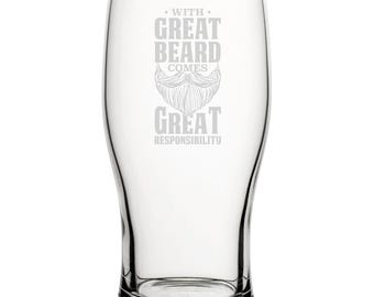 With Great Beard Comes Great Responsibility - Engraved Novelty Tulip Pint Glass