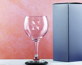 Vaso de ginebra Cubata grabado personalizado con inicial y nombre, caja de regalo / vasos de ginebra personalizados, regalos para amantes de la ginebra, regalo de artículos para beber