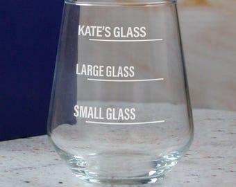 Personalised Engraved Stemless Allegra Wine Glass With Name's Glass Funny Measurements Design & Gift Box | Birthday Gifts For Him/Her