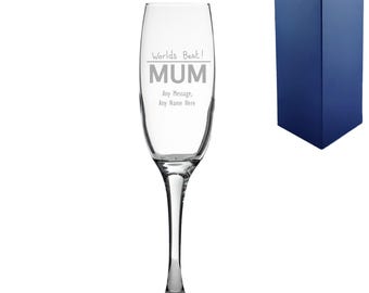 Personalised Engraved Worlds Best Mum Champagne Flute Glass With Gift Box | Prosecco Glasses For Mum, Birthday Gifts For Mums, Mothers Day