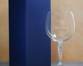 Personalised Engraved Crystal Gin And Tonic Cocktail Glass with The Gin Queen Design & Gift Box | Funny Birthday Gifts For Her, Gift For Mum