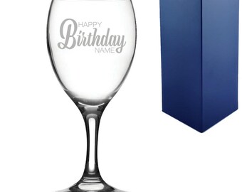 Engraved Wine Glass with Happy Birthday Name Design
