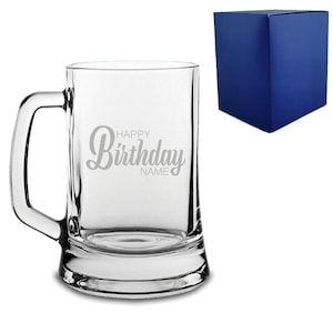 Gepersonaliseerde gegraveerde bierpul Bierpul met Happy Birthday-ontwerp en geschenkdoos | Verjaardagscadeaus voor hem, cadeaus voor mannen, cadeau vader
