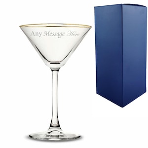 Personalised Engraved Gold Rim Enoteca Martini Glass With Gift Box | Custom Martini Glasses, Birthday Gifts For Her, Cocktail Gifts