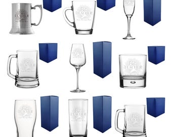 Personalised Engraved Teacher Glass Gift With Best Teacher Ever Design & Gift Box | Gifts For Teachers, Drinkware Gift For Teacher