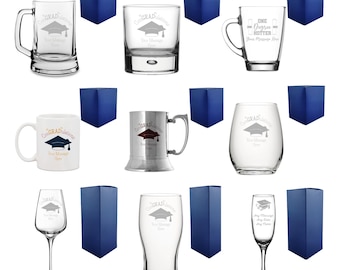 Personalised Engraved Graduation Glassware And Drinkware Gifts | Graduation Gifts For Boys & Girls, Graduation Present For Him Her