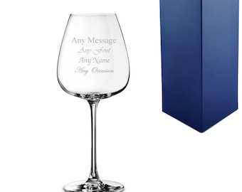 Copa de vino tinto Grands Cepages personalizada de 355 ml con grabado y caja de regalo. Copas de vino personalizadas, regalos de cumpleaños para ella y para damas de honor.