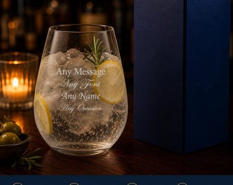 Personalised Engraved 590ml Corto Stemless Gin And Tonic Glass With Gift Box | Custom Gin Glasses, Birthday Gifts For Her, Gifts For Mum
