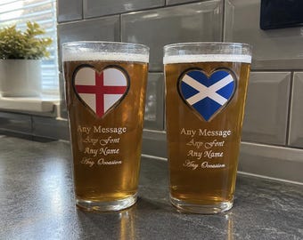 Personalised International Flag Pint Glasses | England Beer Glass, Football Glasses, Scotland Beer Glasses, Wales Glass, Rugby Glasses