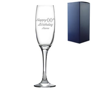 Engraved Champagne Flute Happy 20,30,40,50... Birthday Modern
