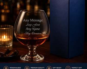 Personalised Engraved 390ml Brandy Cognac Snifter Glass With Gift Box | Custom Brandy Glasses, Birthday Gifts For Men, Groomsmen Gifts