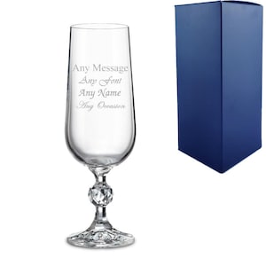Personalised Engraved 6oz Crystal Champagne Flute With Gift Box | Custom Champagne Glasses, Birthday Gifts For Her, Wedding Bridesmaid Gift