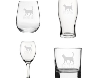Best Cat Dad - Engraved Novelty Beer Wine Whiskey Glass With Gift Box | Cat Owner Gifts, Birthday Gifts For Dad, Fathers Day Gift