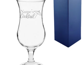 Personalised Engraved Name's Cocktail Hurricane Glass With Gift Box | Custom Cocktail Glasses, Cocktail Lover Gifts, Pina Colada Glass