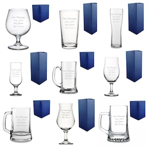 Gepersonaliseerde gegraveerde bierglazen met steel en pint met geschenkdoos | Bierpul op maat, bierpul, bierpul, verjaardagscadeau, getuige bruiloft