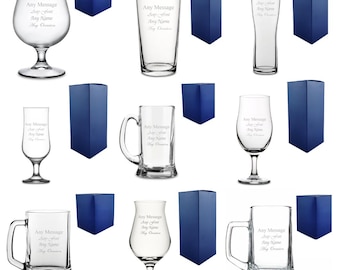 Personalised Engraved Stemmed And Pint Beer Glasses With Gift Box | Custom Beer Glasses, Tankard, Beer Mug, Birthday Gift, Wedding Best Man