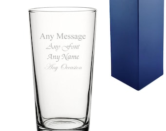 Vaso de cerveza cónico personalizado con grabado y caja de regalo. Regalos para cumpleaños 18, 21, 30, 40 y 50.