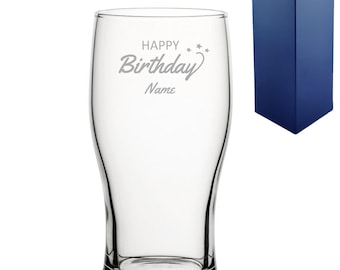 Engraved Happy Birthday Pint Glass, Gift Boxed