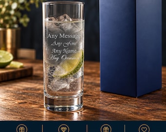 Personalised Engraved 315ml Tall Highball Glass With Gift Box | Cocktail Glasses, Birthday Gifts, Wedding Gift, Gin Glass, Drinkware