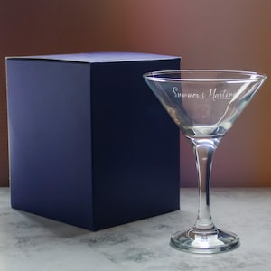 Personalised Engraved Petite Martini Cocktail Glass With Name&#39;s Martini Design & Gift Box | Custom Cocktail Glasses, Cocktail Lover Gifts