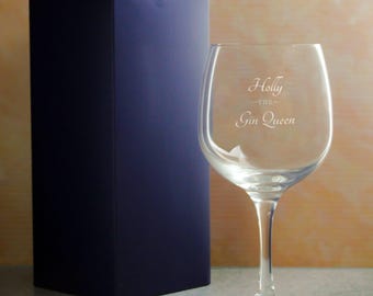 Personalised Engraved Spanish Gin Copa Balloon Cocktail Glass With Gin Queen Design | Funny Gin Glasses, Birthday Gifts For Her