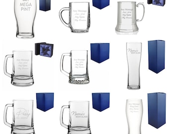 Vaso de cerveza personalizado con grabado y caja de regalo / Jarra personalizada, vaso de pinta, jarra, regalo de cumpleaños para él, regalo para hombre, copas para padrinos de boda
