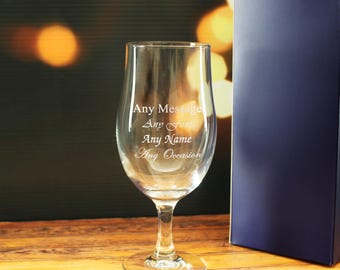 Personalised Engraved Stemmed Pint Glass With Gift Box | Custom Beer Glasses, Birthday Gifts For Him, Best Man Groomsmen Present, Barware