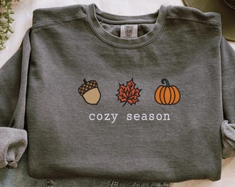 Cozy Season Embroidered Sweatshirt, Comfort Colors Fall Crewneck