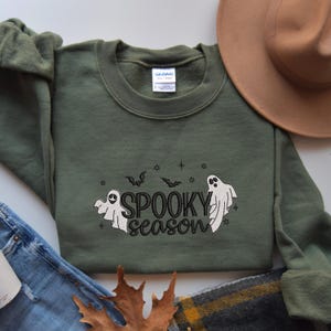 Embroidered Spooky Season Sweatshirt, Halloween Season, Ghost Apparel, Seasonal Wear, Fall Pullover, Cozy