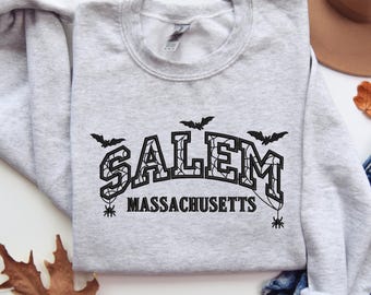 Salem Massachusetts Embroidered Sweatshirt, Bats and Spiderwebs