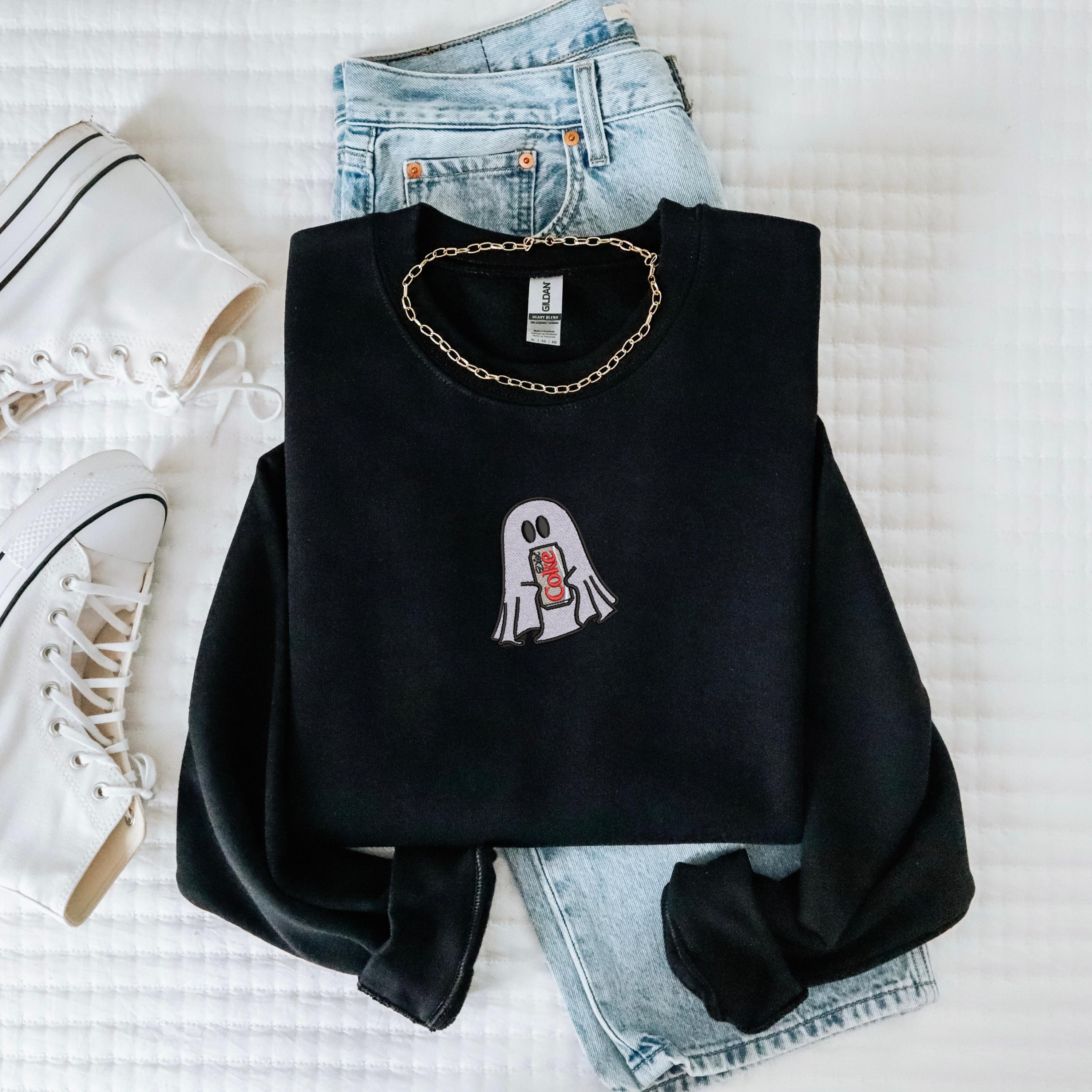 Embroidered Ghost With Diet Coke Sweatshirt, Cute Ghost, Diet Coke Lover