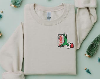 Embroidered Grinch Diet Coke Sweatshirt, Christmas Sweatshirt, Diet Coke Lover