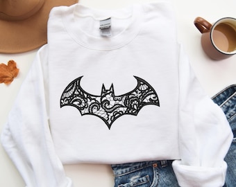Lace Bat Embroidered Sweatshirt, Gothic Halloween Crewneck