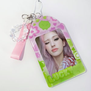 Photocard Holder 'Spring With Froggie' | Kpop Pink Green Keychain Protective Storage for cards