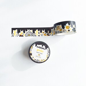 Nastro washi 'Smile' / Cuori felici con margherite sorridenti nere e gialle / Per decorazioni, planner, scrapbooking e journaling