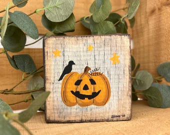 Primitive Autumn Fall Halloween Jack-o'-lantern Shelf Sitter