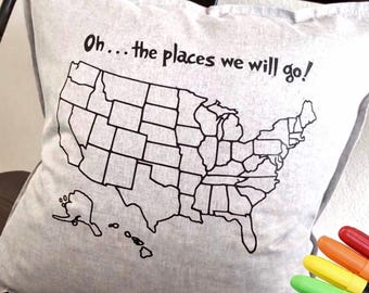 Travel Tracker Coloring Pillow Cover - USA