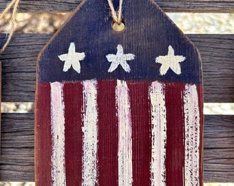 Repurposed Wood Shingle American Flag Tag