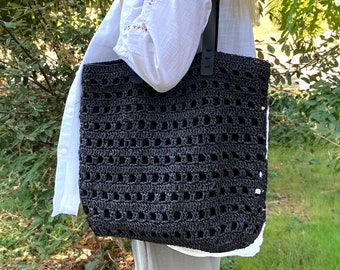 Straw Crochet Tote Bag, Modern crochet bag, Shoulder bag, Reusable Bag, Crochet Market Bag, Anniversary Gift, Gift For Mom