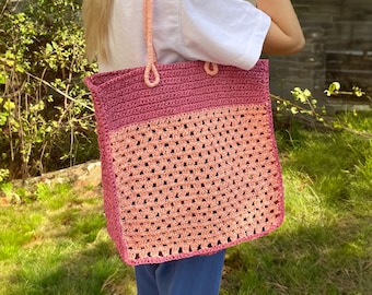 Raffia Pink Tote Bag for Woman