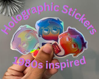 Holografische logosticker, retro jaren 80, synthwave-esthetiek, vaporwave-logosticker