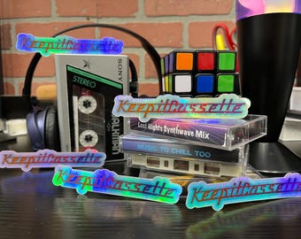 Pegatina de los años 80 - Pegatina KeepitCassette - pegatina holográfica, retro, años 80, personalizada, vaporwave, pegatina nostálgica