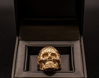 GF Skull Ring stainless steel gold plated 9ct Kids Boys Mens Waterproof