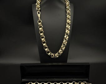 XL Patterned Belcher Chain Bracelet Set 14mm Long Gold Filled High Quality Thick Plated 9ct Gold Mens Boys Teens