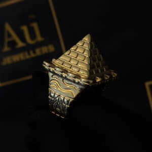 Premium Water-proof Heavy Gold 9ct GF Pyramid Castle Ring Bild 2