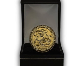 9ct Gold Filled Mens Sovereign Coin Ring Waterproof