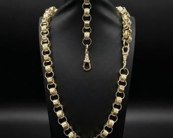 XL Chunky Belcher Chain Bracelet Set 14mm Long Gold Filled High Quality Thick Plated 9ct Gold Mens Boys Teens