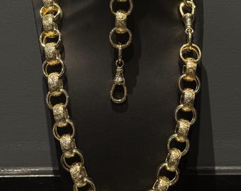 XXL Huge Belcher Set Chain & Bracelet Chunky Gold Plated Mens Necklace Gift Bundle 9ct Gold Filled 20mm