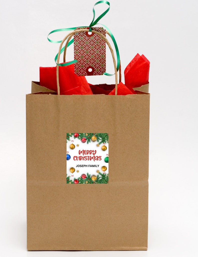 Merry Christmas Gift Bag Stickers Etsy