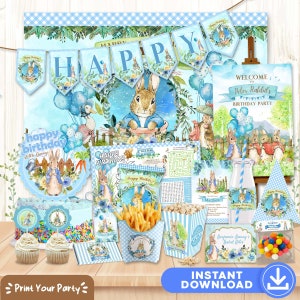 Peter Rabbit Party Decoration Kit / Peter Rabbit Backdrop Invitation Chip Bag Buntings